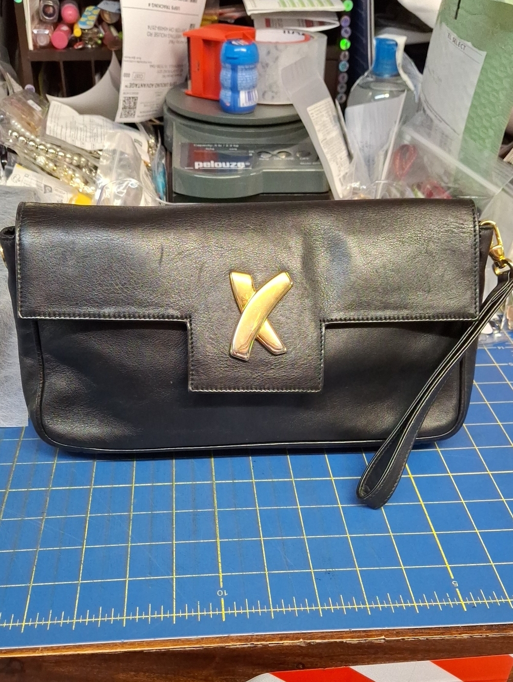 Vintage Paloma Picasso Black Leather Handbag Clutch 11x6x2.5 Preloved